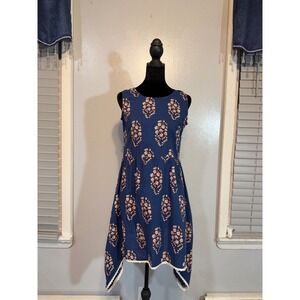 Boho Cottagecore Blue Floral Dress Cotton Feel Handkerchief Hem Flowy S